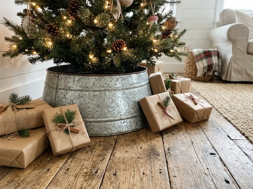Christmas tree with galvanized metal collar