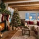 Farmhouse Christmas living room with rustic tree