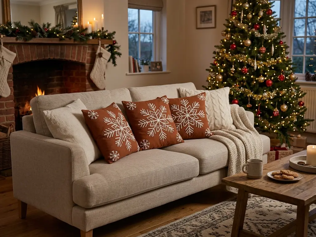 Ginger brown cushion covers with snowflake