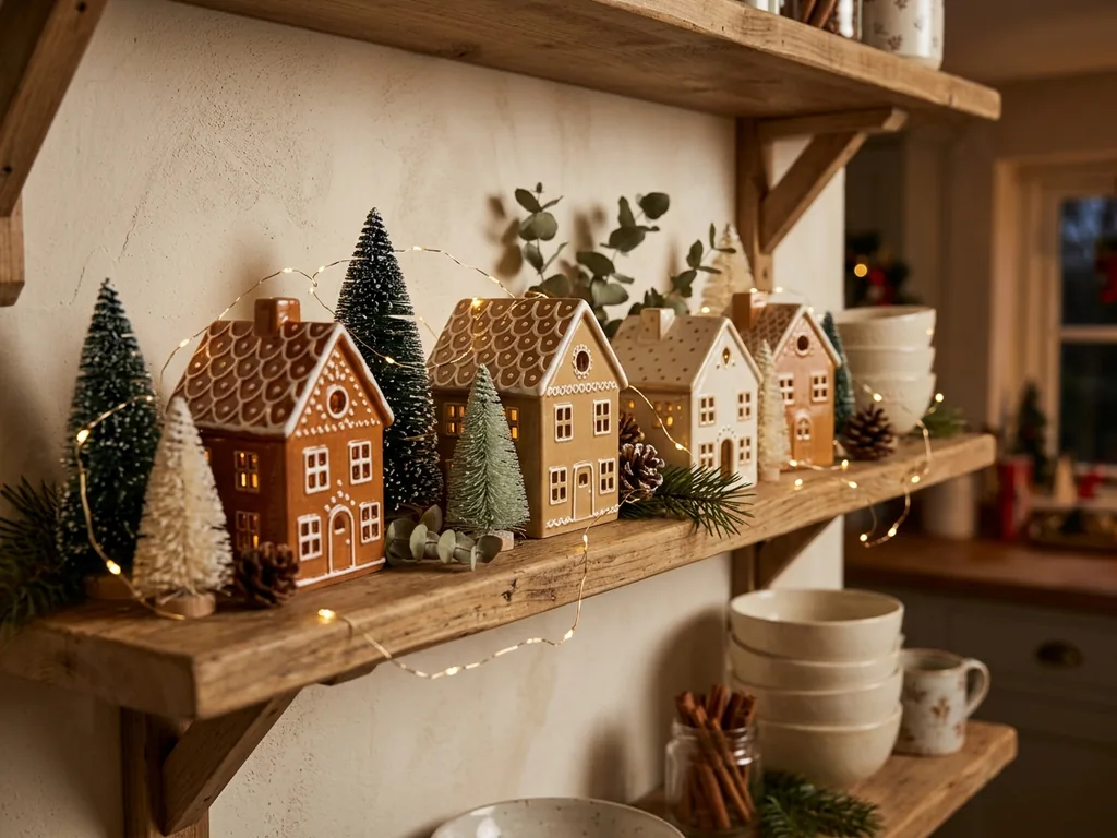 Gingerbread Christmas kitchen shelf display