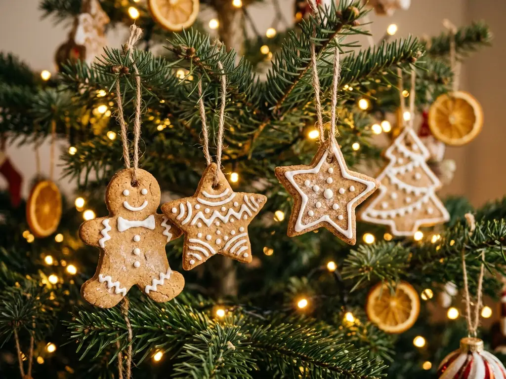 Gingerbread ornaments on Christmas tree