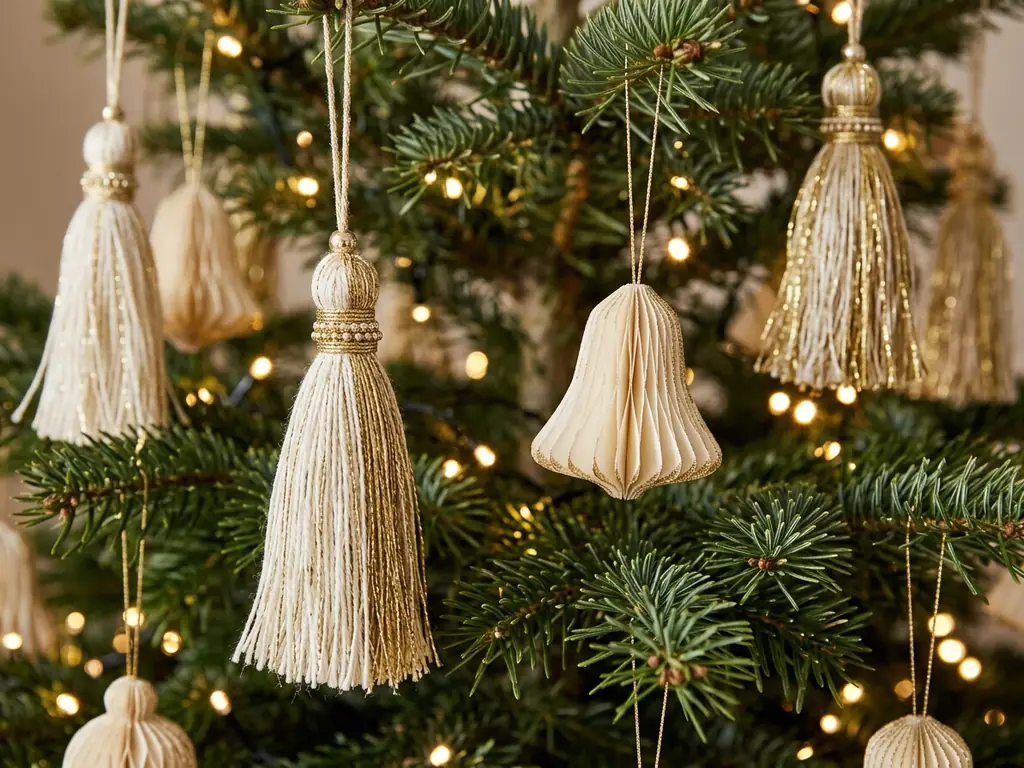 Hanging tassel ornaments on tree