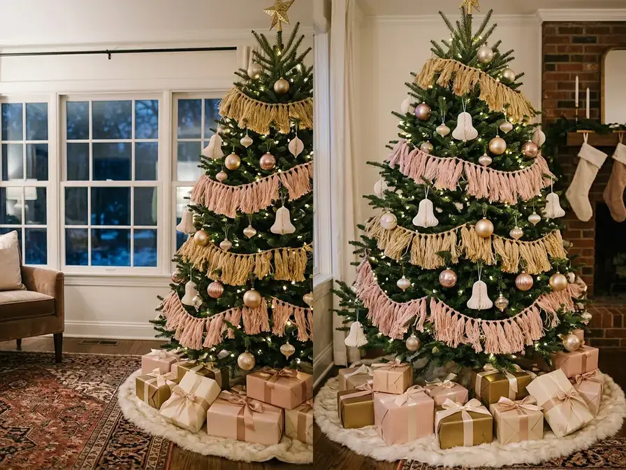 Tree with layered tassel trim