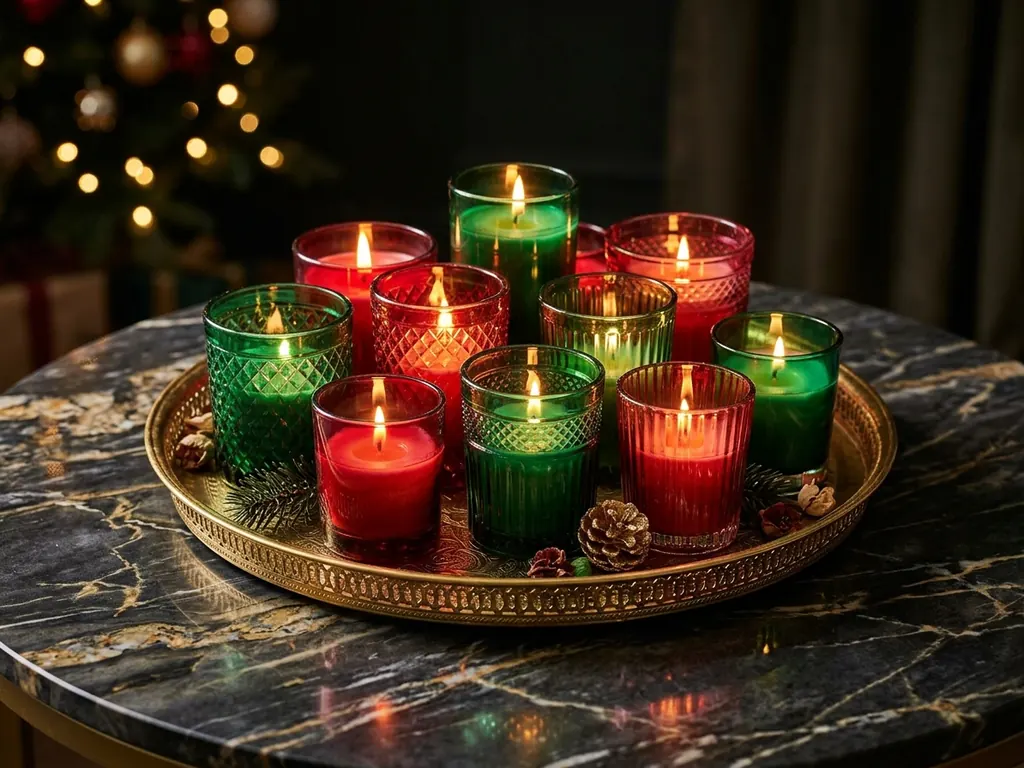 Jewel tone candles in glass holders
