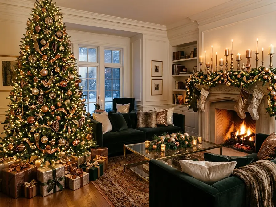 Gold copper brass Christmas living room