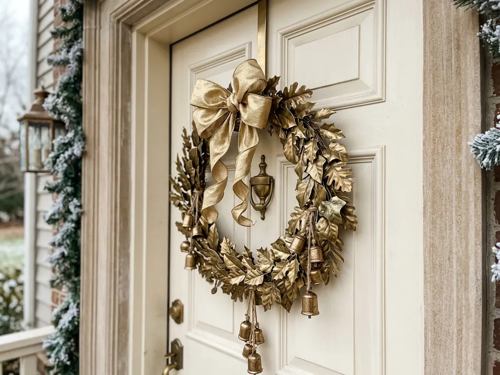 Brass wreath with gold ribbon