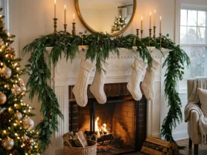 Real-touch Norfolk pine mantel garland
