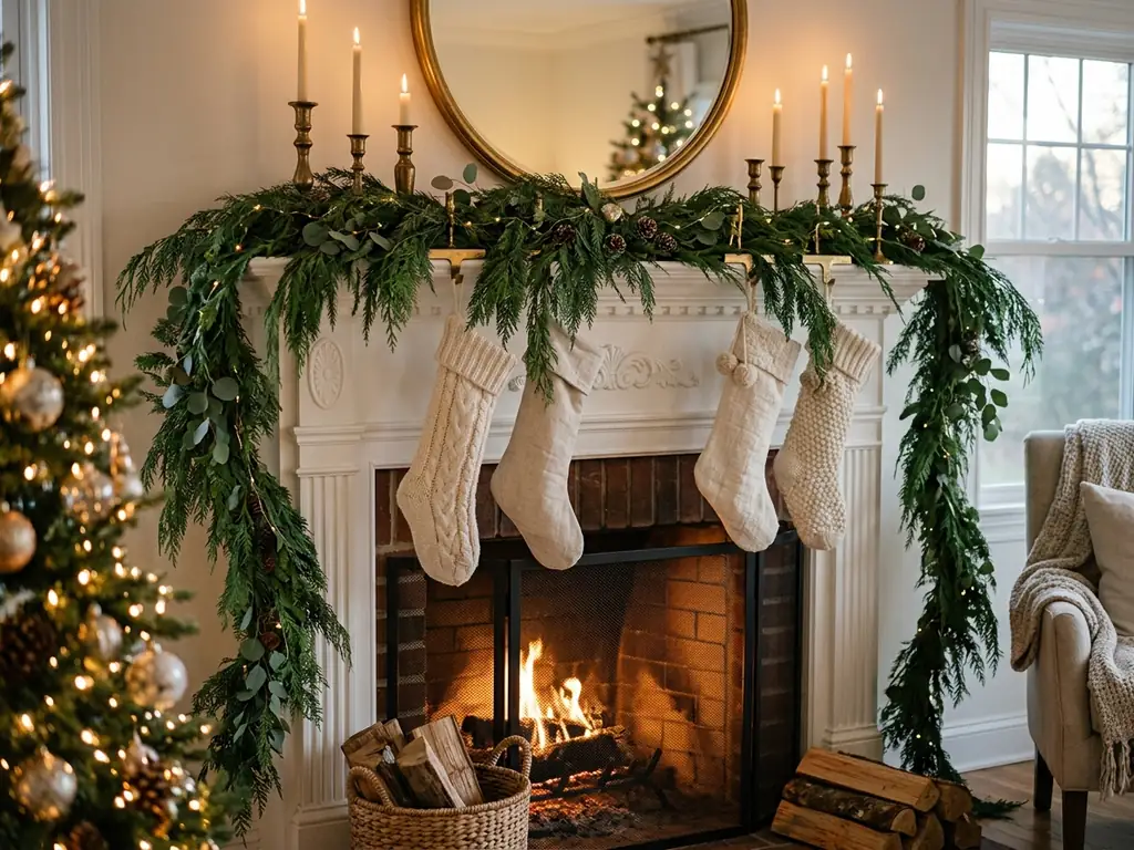 Real-touch Norfolk pine mantel garland