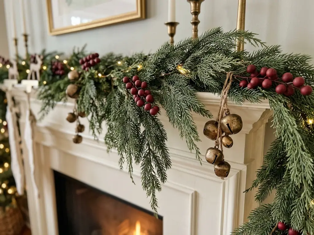 Real-touch garland with brass bells