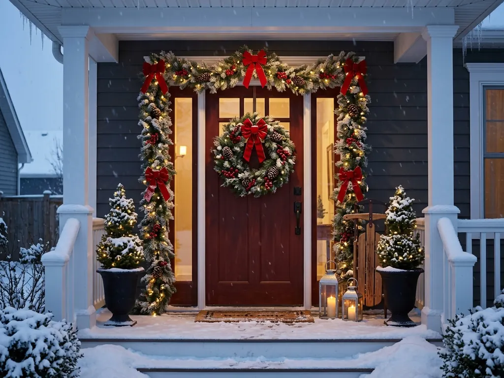 Outdoor garland framing front door