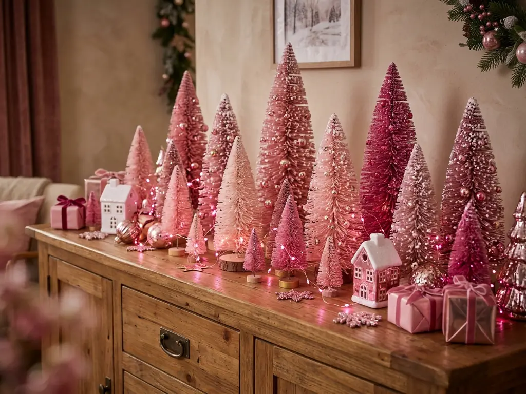 Pink bottle brush tree display