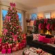 Hot pink and red Christmas living room