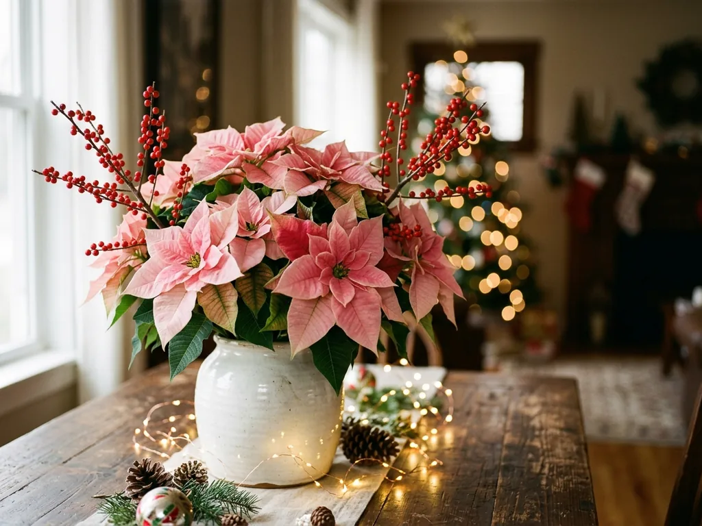 Pink poinsettia arrangement