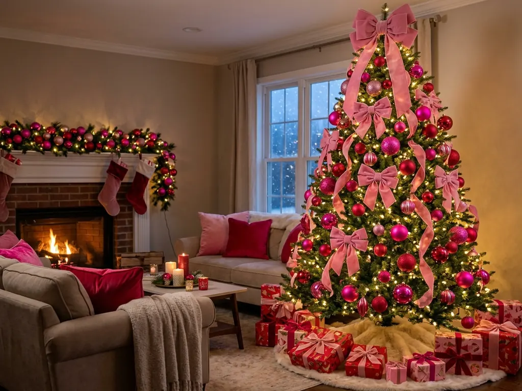 Hot pink and red Christmas tree