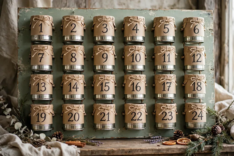 Tin can advent calendar board