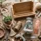 Handmade DIY gifts and craft materials on a workbench