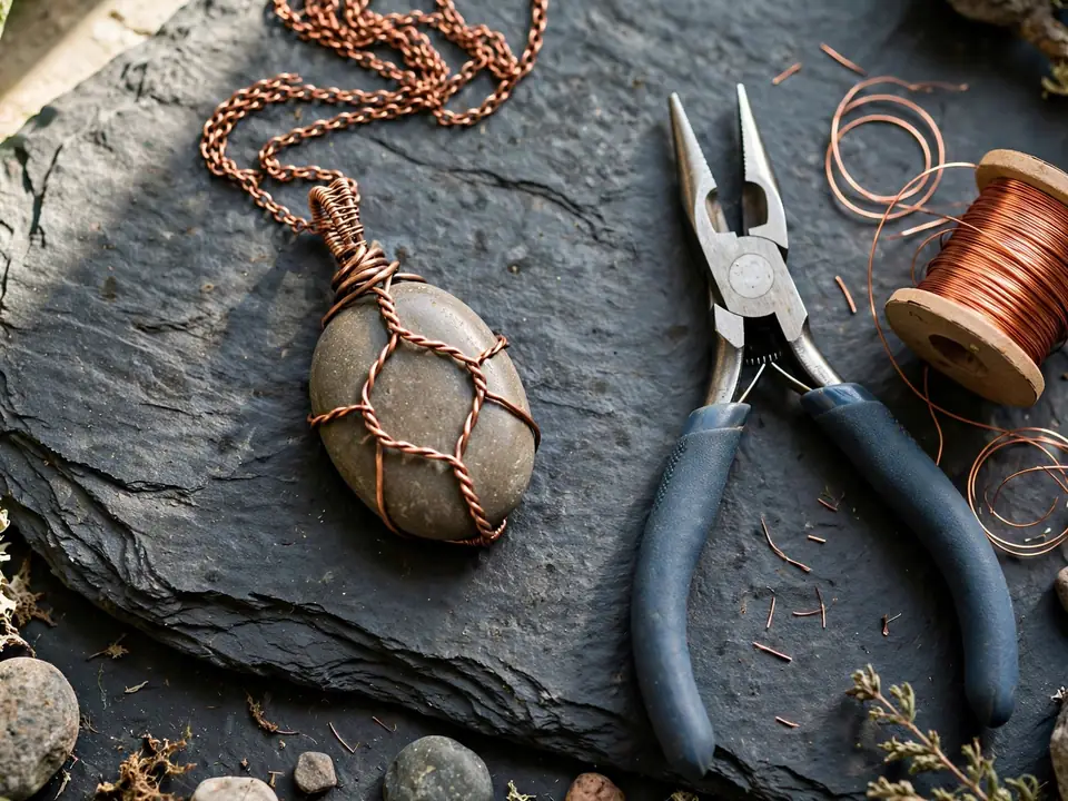 Wire-wrapped stone pendant necklace with jewellery tools