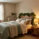 Small bedroom with Christmas garland and a wreath