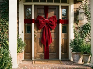 Front door with one oversized red bow