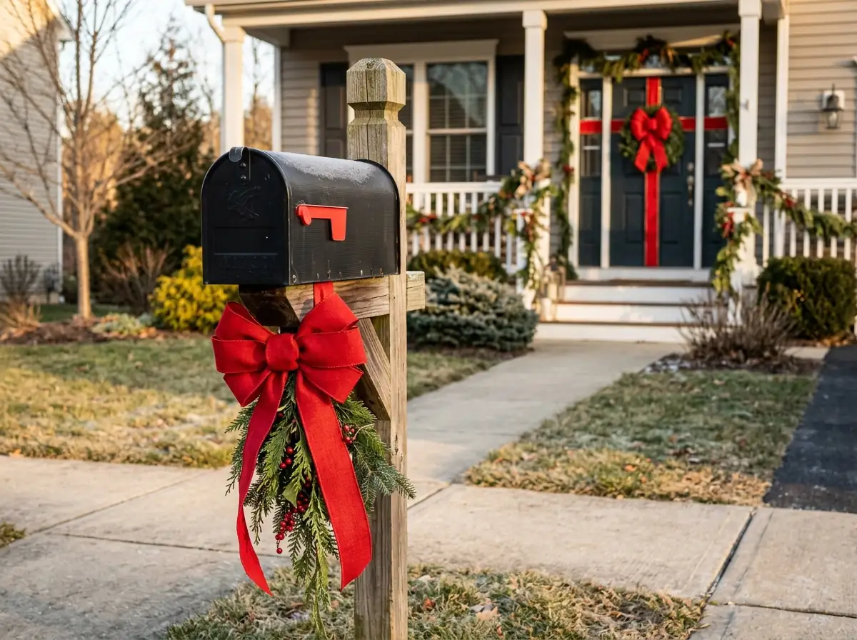 Mailbox with a weatherproof oversized red bow