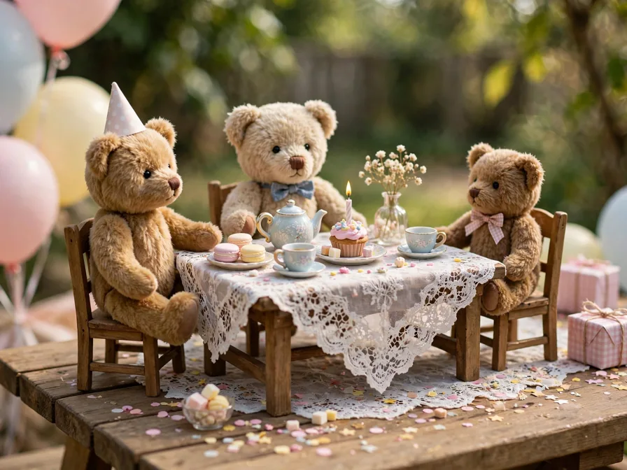 Teddy tea-party table with toy tea set
