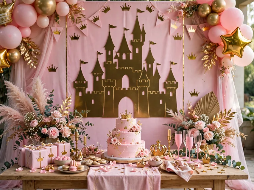 Princess castle birthday theme backdrop