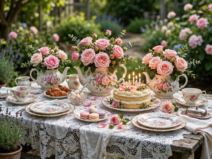 Garden tea party birthday theme table