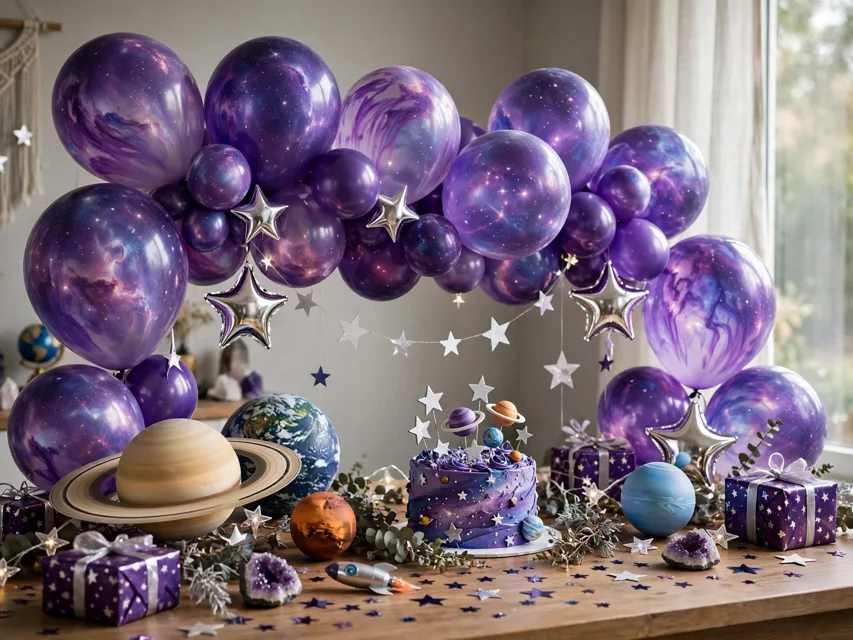 Space galaxy girl birthday theme setup