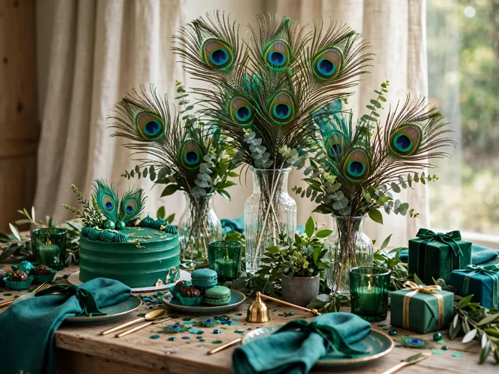 Peacock jewel tone birthday theme table