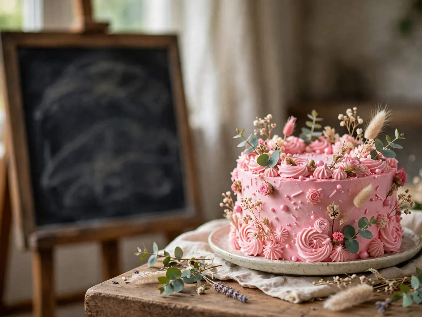Milestone chalkboard sign beside a first birthday cake