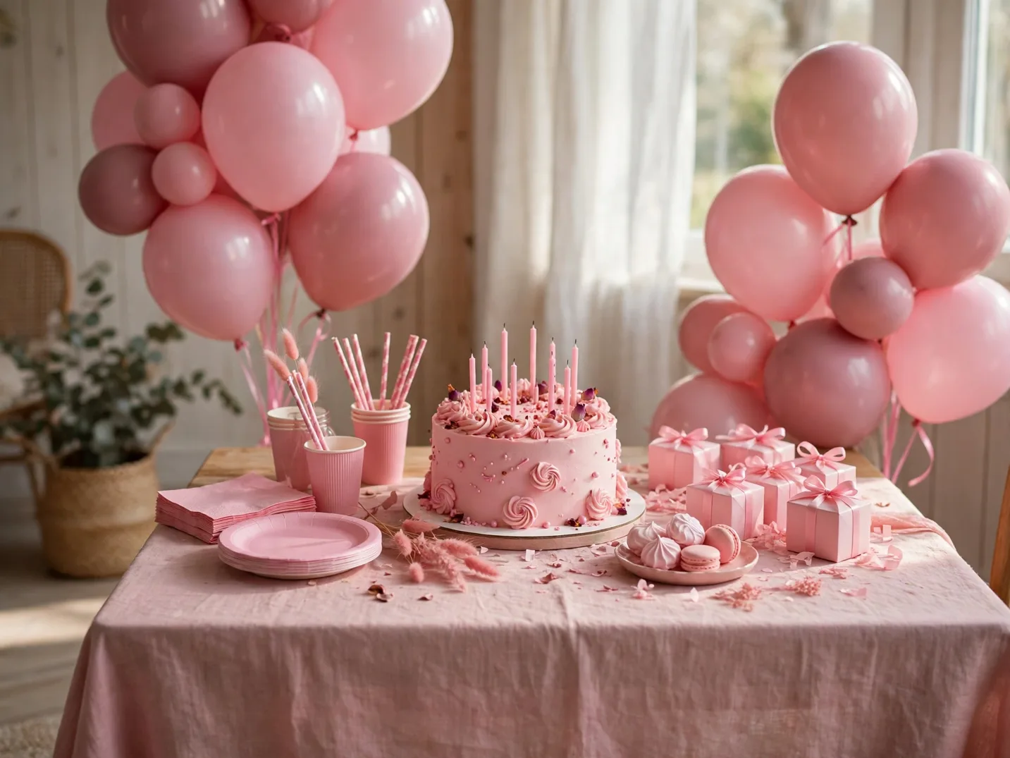 Girl's birthday party in a single pink colour story