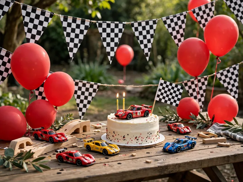 Two Fast race car second birthday setup