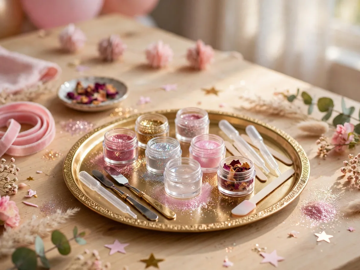 Lip-gloss making bar on a gold tray