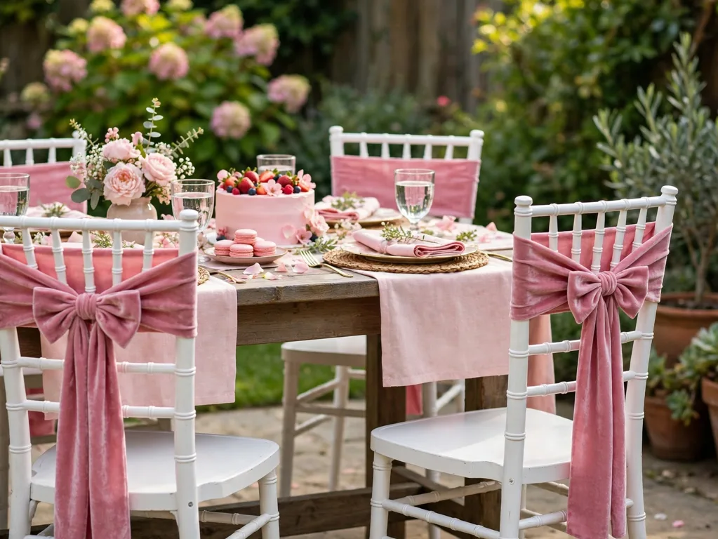 Chairs with pink velvet bow sashes