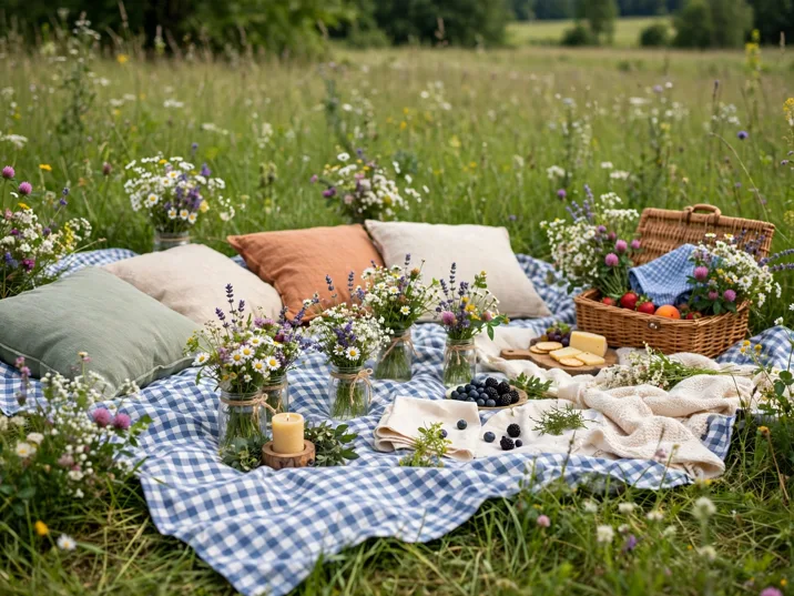 Meadow picnic first birthday setup