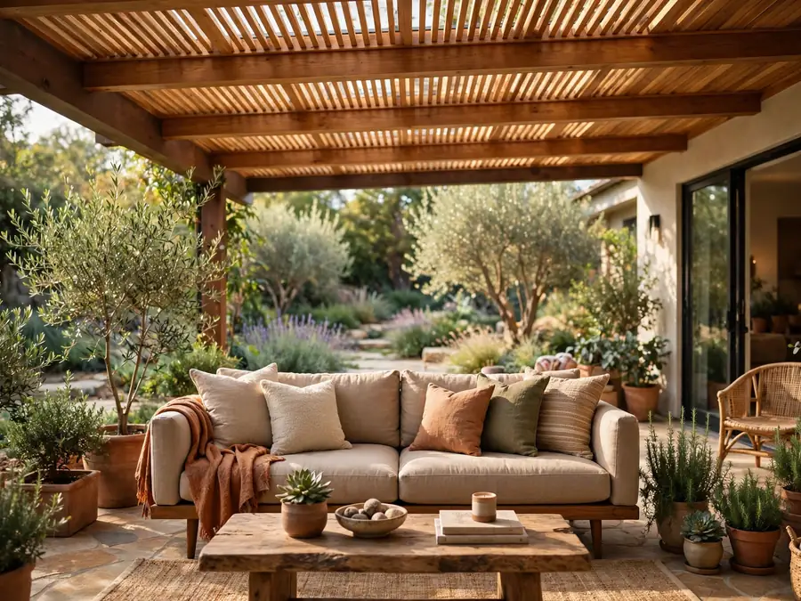 Warm wood ceiling on a covered patio