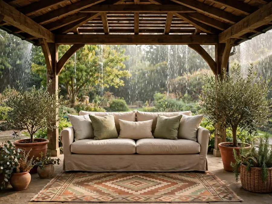 Seating inside the dry line of a covered patio