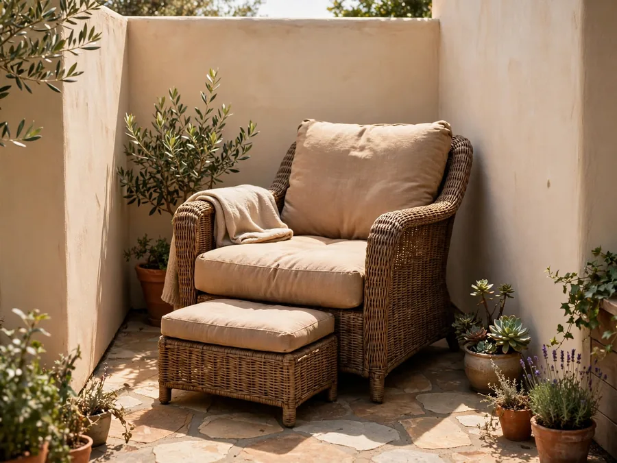 Deep lounge chair on a tiny patio