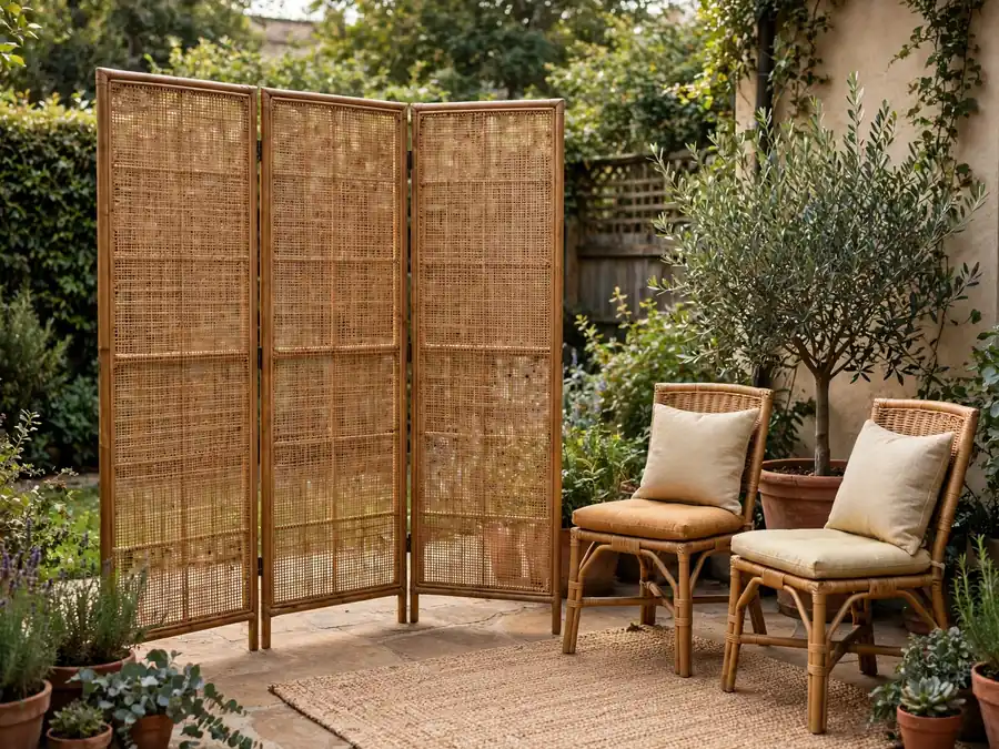 Folding privacy screen on a small patio