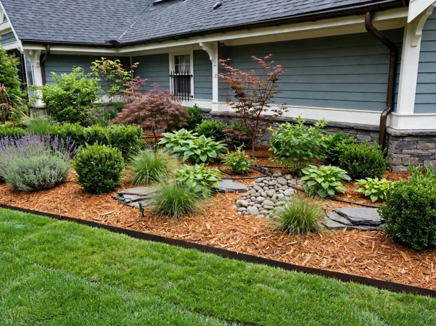 Lawn Edge Clean Line Border in a front yard landscaping bed by a suburban house