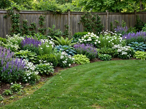 Cottage Border Along the Fence style backyard garden hero view