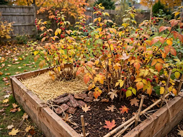 Autumn Foliage and Berry Bed in a backyard garden bed