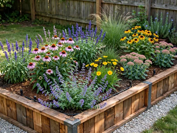 Long-Bloom Perennial Bed in a backyard garden bed