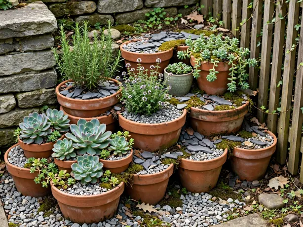 Tiered Pot Cluster Steps in a small garden corner