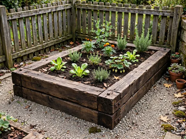 Raised Sleeper Bed for a Tiny Plot in a small garden corner