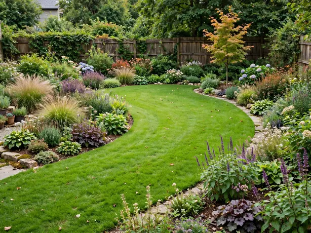 Curved Lawn and Border Layout style backyard landscaping designs hero view