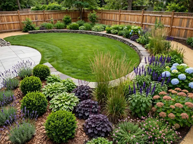 Curved Lawn and Border Layout in a backyard layout