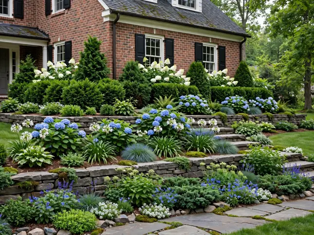 Symmetrical Entry Frame Design style front yard garden design hero view