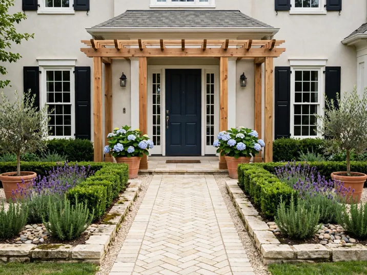 Symmetrical Entry Frame Design in a front yard garden design by a house