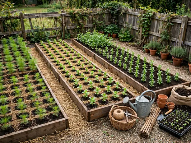 Cutting Flower Garden Rows in a themed backyard garden corner